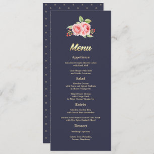 Rose   Navy Blue Wedding Menu Card Menükarte