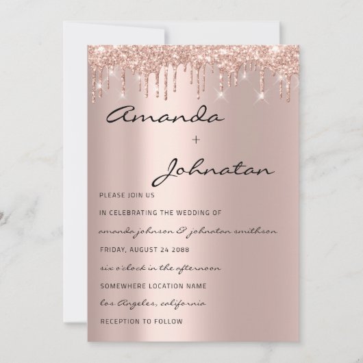 Rose-Navy-Monogramm-Tropfen Einladung (Vorderseite)