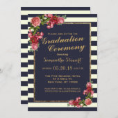 Rose Navy Stripes und Gold Abschluss Zeremonie Einladung (Vorne/Hinten)