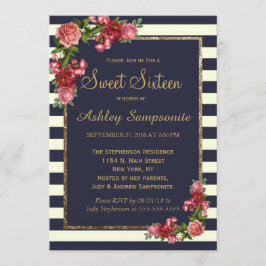 Rose Navy Stripes und Gold Sweet 16 Einladungen