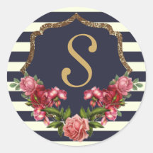 Rose Navy Stripes und Monogram Stickers