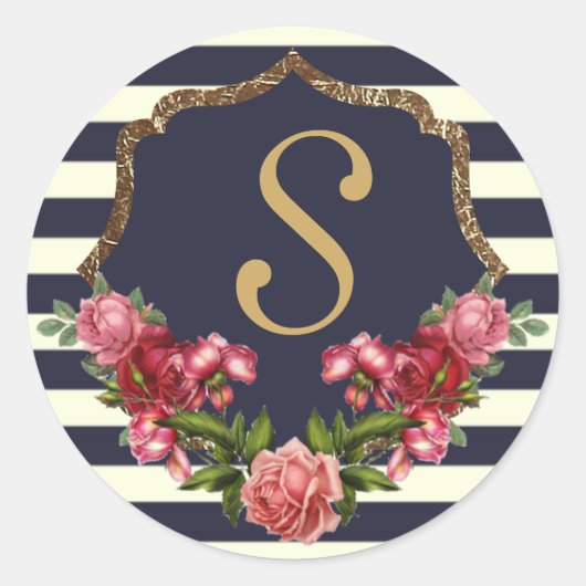 Rose Navy Stripes und Monogram Stickers (Vorderseite)