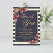 Rose Navy Strips und Gold Dankeskarten Dankeskarte (Stehend Vorderseite)