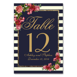 Rose Navy Strips und Gold Tischnummern