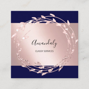 Rose Navy Wreath Eleganter Veranstaltungsplaner Quadratische Visitenkarte