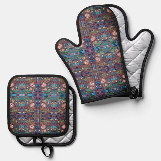 Rose Ofenhandschuh & Topflappen-Set (Vorderseite/Rückseite)