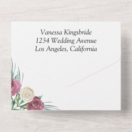 Rose Oldtimer in einer Hochzeitseinladung All In One Einladung (Rückseite)