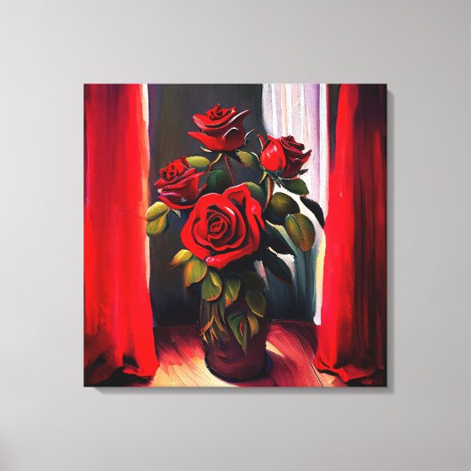 Rose Ölfarbe Stil, Stretched Canvas Print Leinwanddruck (Vorderseite)