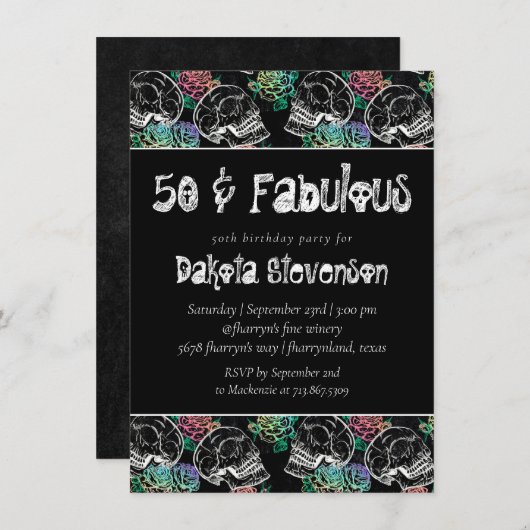 Rose | Ombre 50. Geburtstag Einladung (Vorne/Hinten)