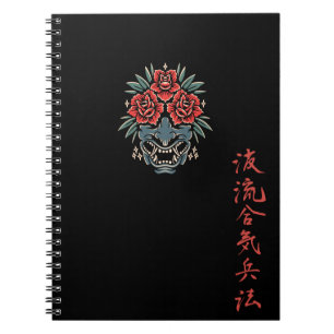 Rose Oni Kanji Notizbuch Schwarz Notizblock