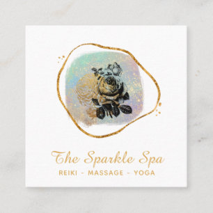 *~* Rose Opal Gold Glitter Rahmen Floral Quadratische Visitenkarte