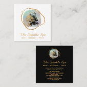 *~* Rose Opal Gold Glitzer Frame Floral Quadratische Visitenkarte (Vorne/Hinten)