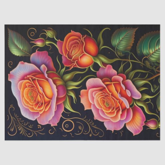 Rose Orange PInk Spray Illustration Seidenpapier (Vorderseite)