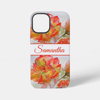 Rose Orange Rot Aquarell Blumen Telefon iPhone 12 Mini Hülle