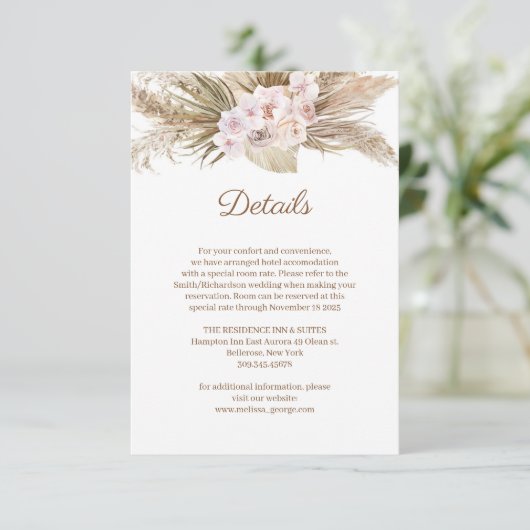 Rose Orchid Pampas Grass Gold Arch Details E Begleitkarte (Stehend Vorderseite)