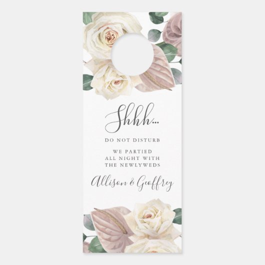 Rose & Orchideen Hochzeit willkommen & nicht störe Türanhänger (Rückseite)