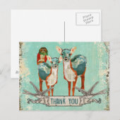 Rose Owl & Azure Deer Danke Postcard Postkarte (Vorne/Hinten)