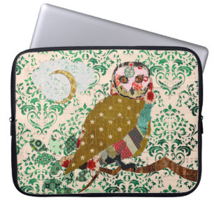 Rose Owl Green Damast Hülle für Computer Laptopschutzhülle