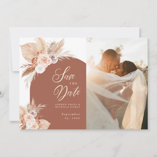 Rose Pampas Terracotta Arch Boho Foto Wedding Save The Date (Vorderseite)
