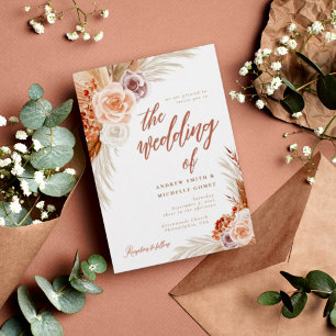 Rose Pampas Terracotta Boho Foto Wedding Einladung