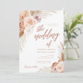 Rose Pampas Terracotta Boho Foto Wedding Einladung (Stehend Vorderseite)