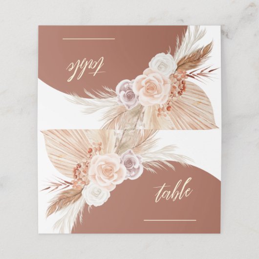 Rose Pampas Terracotta Boho Hochzeitstisch Platzkarte (Außenseite Aufgefaltet)