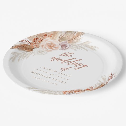 Rose Pampas Terracotta Boho Wedding Pappteller (Schrägansicht)