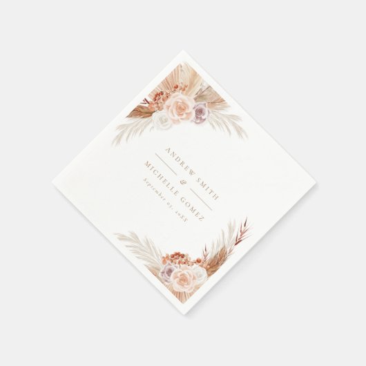 Rose Pampas Terracotta Boho Wedding Serviette (Ecke)