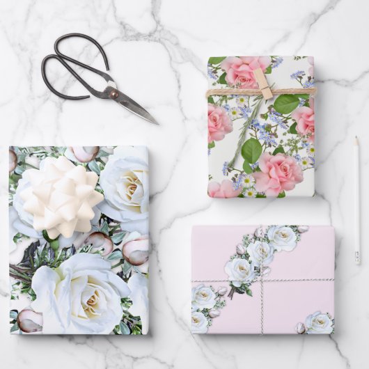 Rose Papierblätter Geschenkpapier Set (Vorderseite)