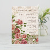 Rose Party Birthday Invite, Trellis Rose Vintag Einladung (Stehend Vorderseite)