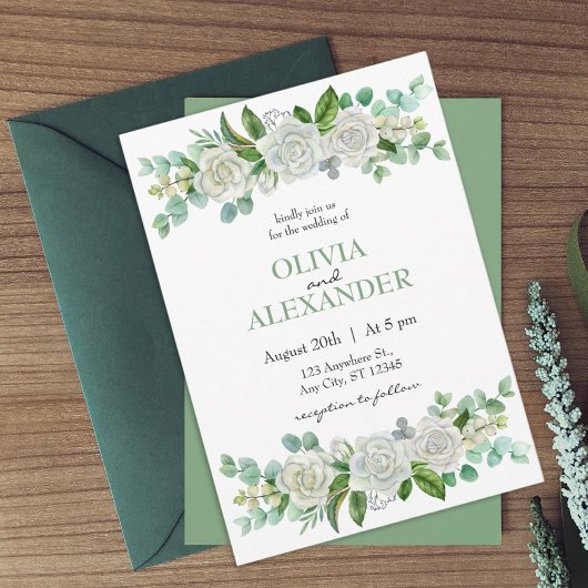 Rose Pastel Green Hochzeit Einladung