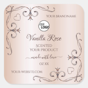 Rose Pastell Rosa Produktkennzeichnung Verzierte E Quadratischer Aufkleber