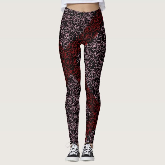 Rose pattern.r.pnk.01b Black BG Leggings (Vorderseite)