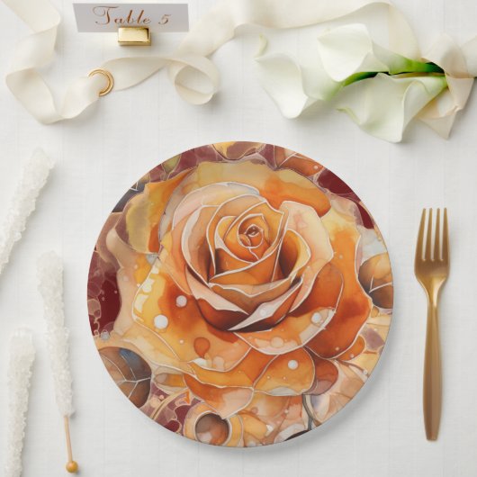 Rose Peach Fall Wasserfarbe Pappteller (Hochzeit)