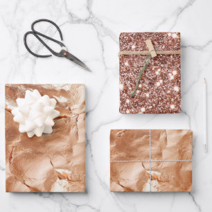 Rose Peach Gold Glam Geschenkpapier Set