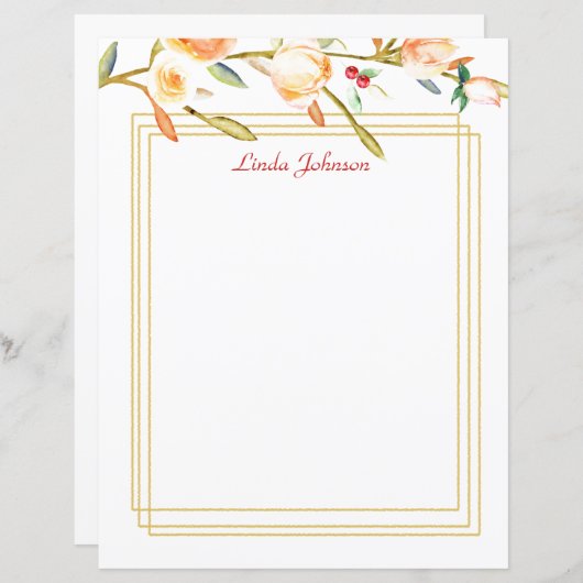 Rose Peach Wassercolor Branch Stationery (Vorne/Hinten)