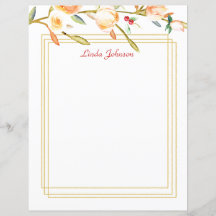 Rose Peach Wassercolor Branch Stationery