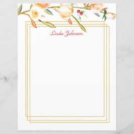 Rose Peach Wassercolor Branch Stationery