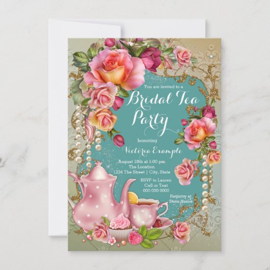 Rose Pearl Bridal Tea Party Einladung (Vorderseite)