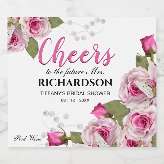 Rose & Pearl Wedding Schaumweinetikett (Einzelnes Label)