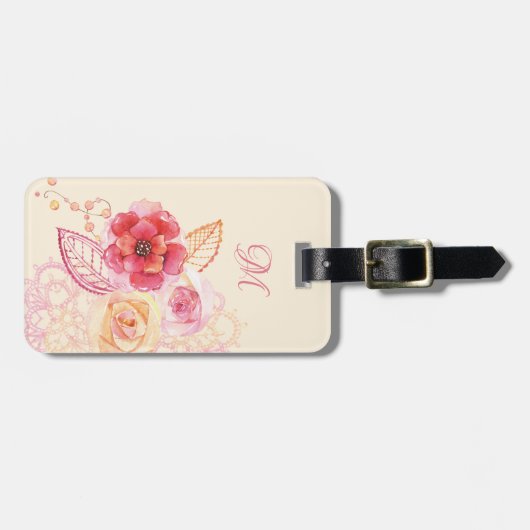 Rose Pearls Lacy Monogram Gepäckanhänger (Vorderseite horizontal)