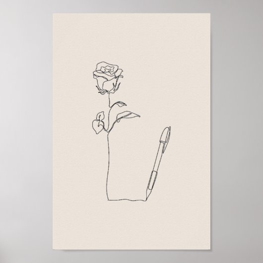 Rose Pen Sketch - Minimal Black & Floral Poster (Vorne)