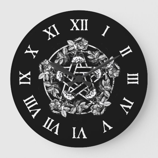 Rose Pentagramm Große Wanduhr (Vorderseite)