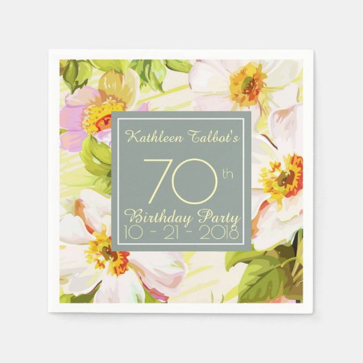 Rose Peonies 70. Geburtstagsparty Paper Napkin Serviette (Vorderseite)
