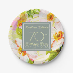 Rose Peonies 70. Geburtstagsparty-Papiertafel Pappteller