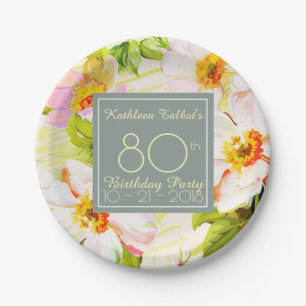 Rose Peonies 80. Geburtstagsparteienpapier Pappteller
