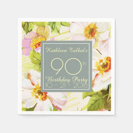 Rose Peonies 90. Geburtstagsparty Paper Napkin Serviette (Vorderseite)