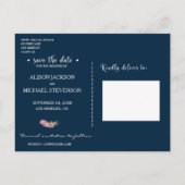 Rose Peonies Blumenblauer Rosa Hochzeit rett Datum Ankündigungspostkarte (Rückseite)