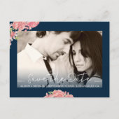 Rose Peonies Blumenblauer Rosa Hochzeit rett Datum Ankündigungspostkarte (Vorderseite)