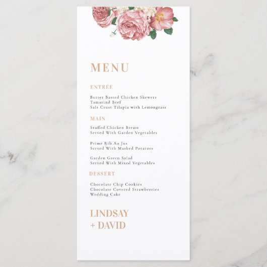 Rose Peony Blume Menu Card Menükarte (Vorderseite)